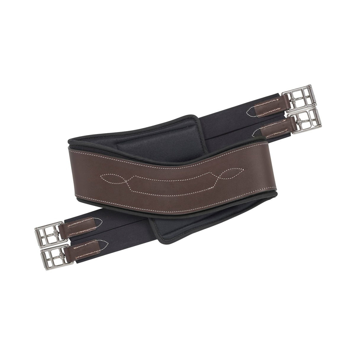 Anatomical Comfort Leather Hunter Girth – Padded English Horse Girth with Double Elastic & Roller Buckles