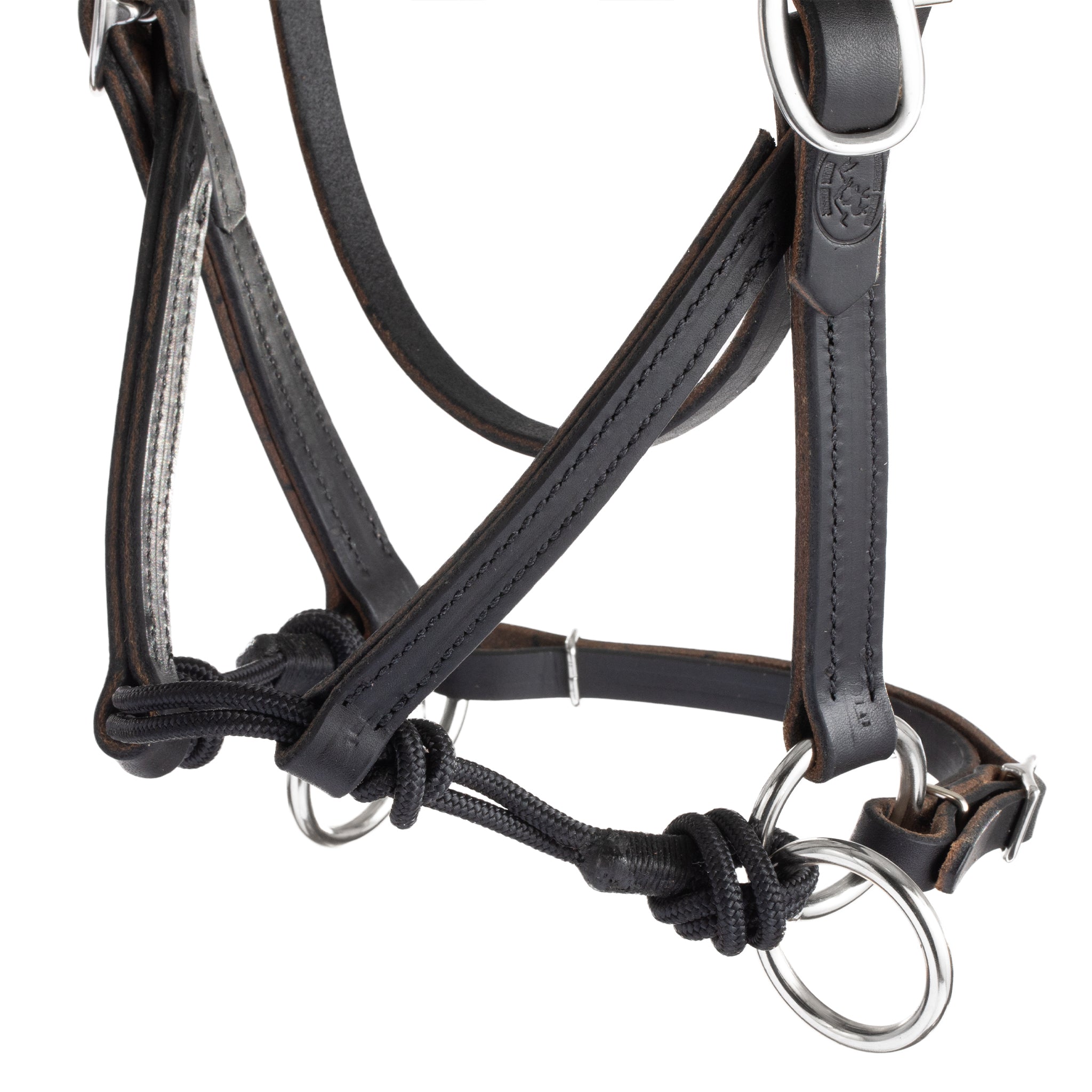Stealth Performance Bitless Bridle – Slim Black Buffalo Leather Sidepull Bridle with Rope Noseband