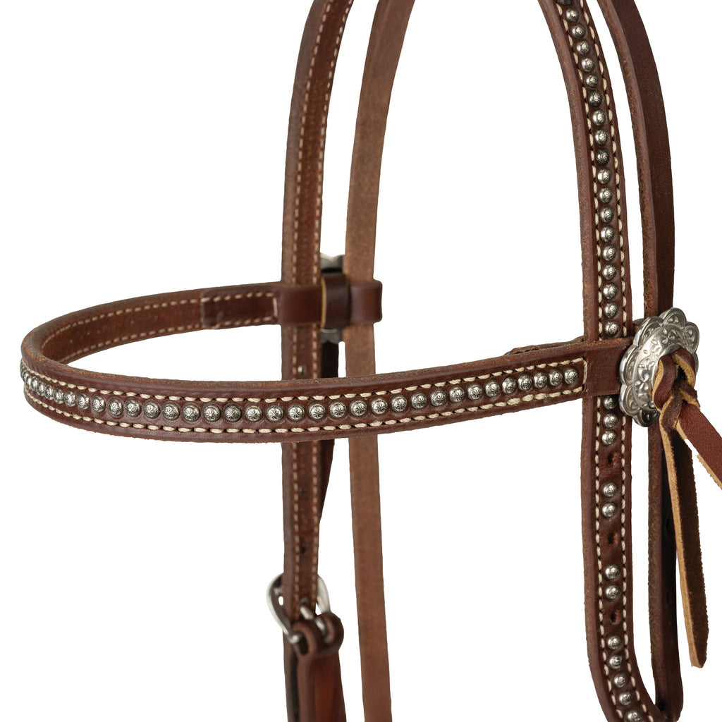Embossed Genuine Leather Horse Headstall – Floral Hardware & Contrast Stitching