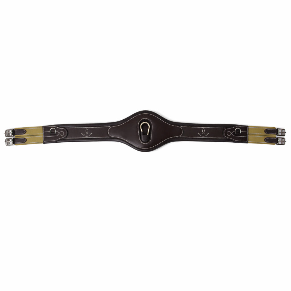 Genuine Leather Horse Girth – Padded Comfort Girth with Center Snap & Elastic Ends
