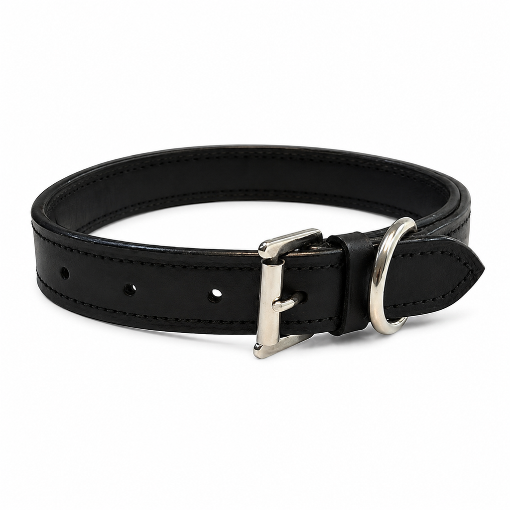Genuine Leather Empty Channel Dog Collar – Padded Leather Collar with Heavy-Duty Stainless Steel Hardware