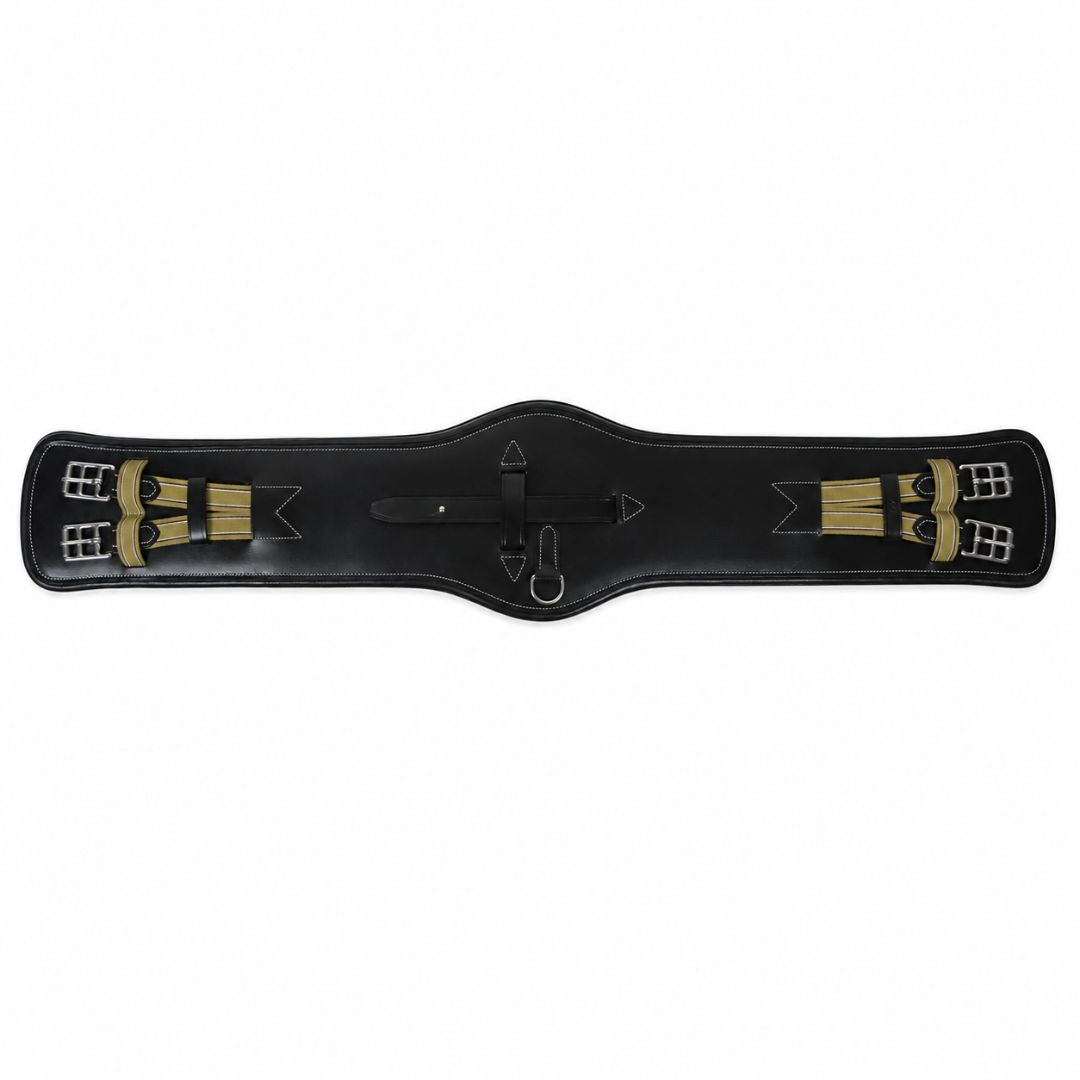 Contoured Leather Dressage Girth – Soft Padded Horse Girth with Flexible Elastic Ends