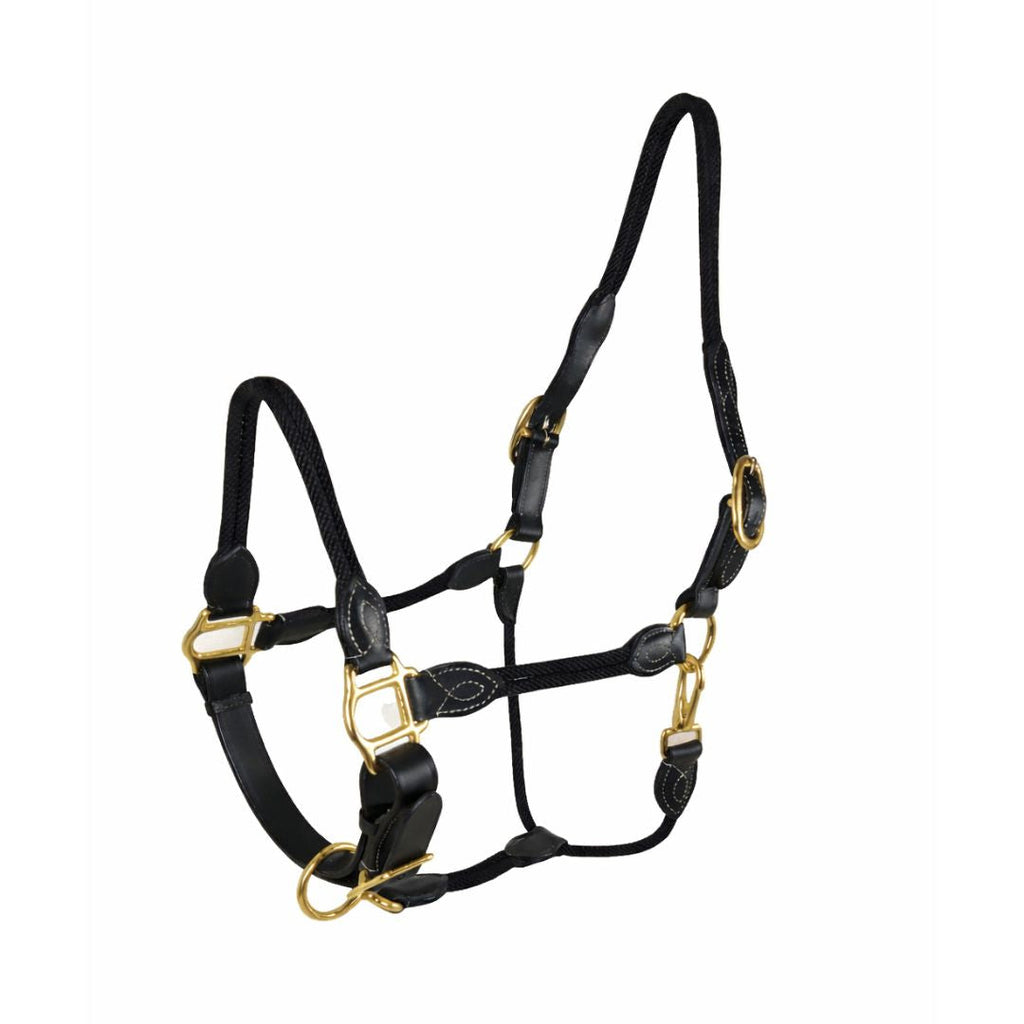 Premium Buffalo Leather & Rope Horse Halter with Solid Brass Hardware & Rolled Throatlatch