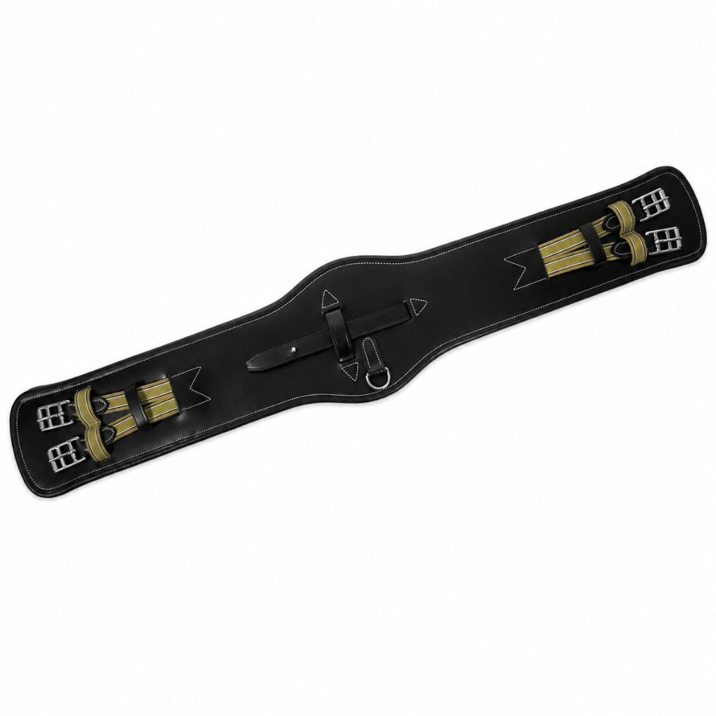 Contoured Leather Dressage Girth – Soft Padded Horse Girth with Flexible Elastic Ends