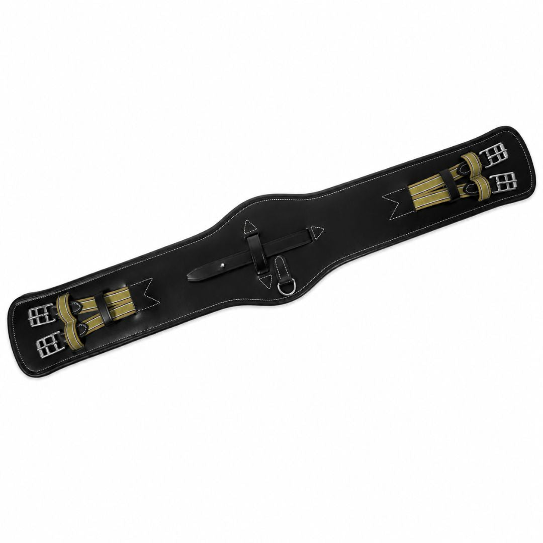 Contoured Leather Dressage Girth – Soft Padded Horse Girth with Flexible Elastic Ends
