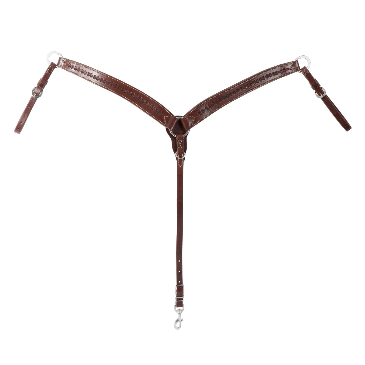 Hand-Tooled Barbed Wire Leather Breast Collar – Contoured Western Horse Tack