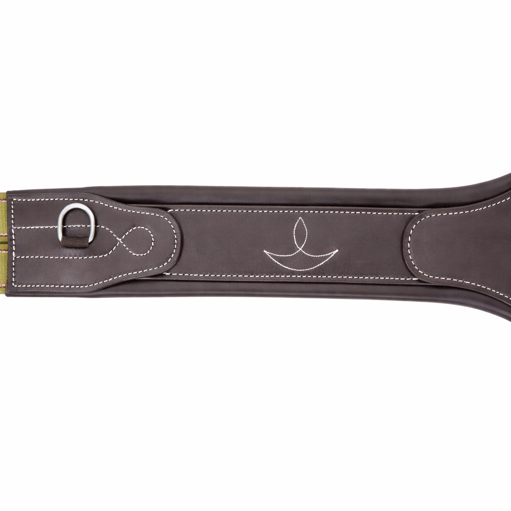 Genuine Leather Horse Girth – Padded Comfort Girth with Center Snap & Elastic Ends