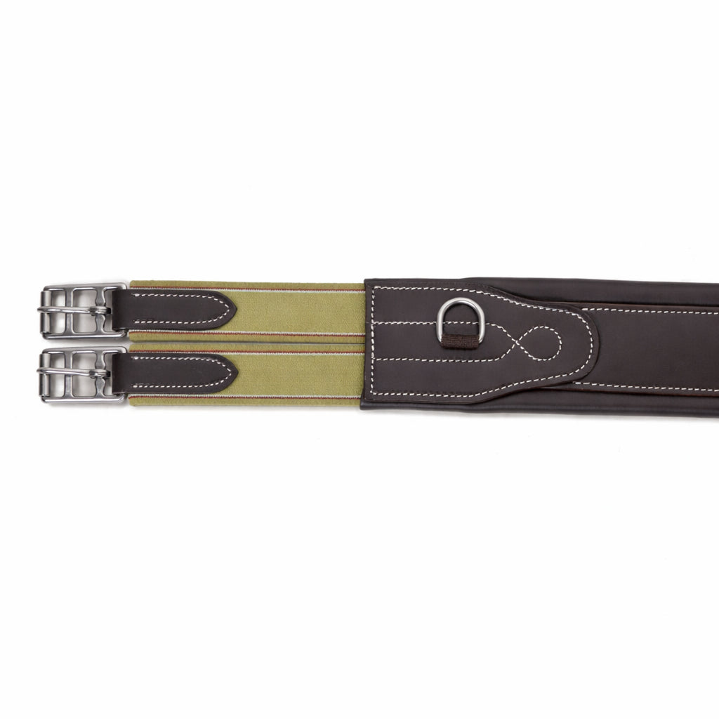 Genuine Leather Horse Girth – Padded Comfort Girth with Center Snap & Elastic Ends