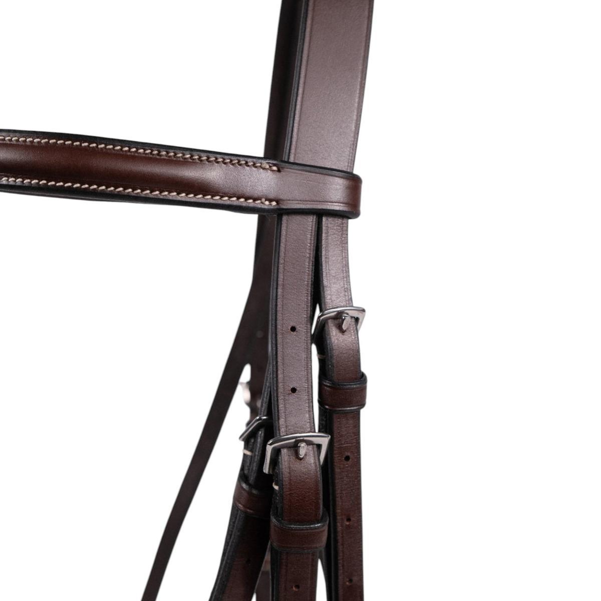 Heritage Wide Nose Hunter Bridle – Premium Buffalo Leather English Bridle with Raised Fancy Stitching & Padded Crown