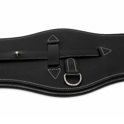 Contoured Leather Dressage Girth – Soft Padded Horse Girth with Flexible Elastic Ends