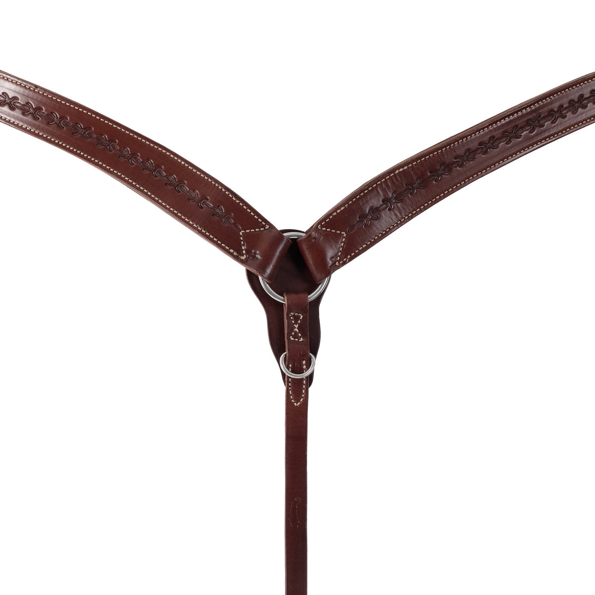 Hand-Tooled Barbed Wire Leather Breast Collar – Contoured Western Horse Tack
