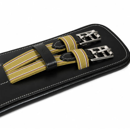 Contoured Leather Dressage Girth – Soft Padded Horse Girth with Flexible Elastic Ends