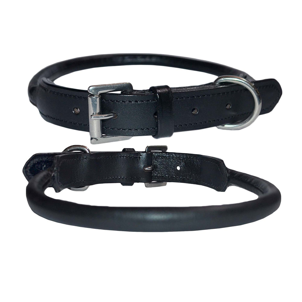 Handcrafted Rolled Genuine Leather Dog Collar – Round Leather Collar with Stainless Steel Hardware