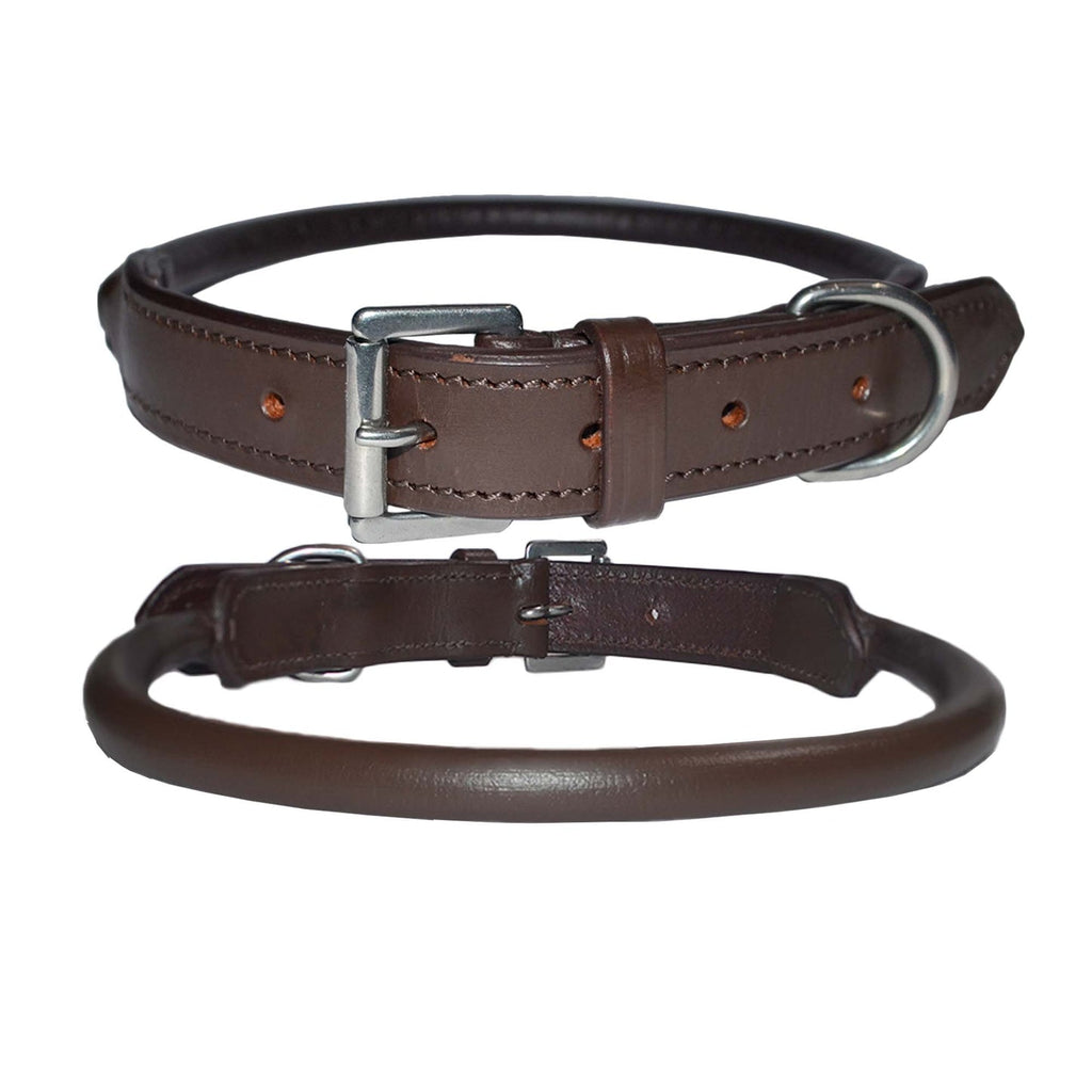 Handcrafted Rolled Genuine Leather Dog Collar – Round Leather Collar with Stainless Steel Hardware