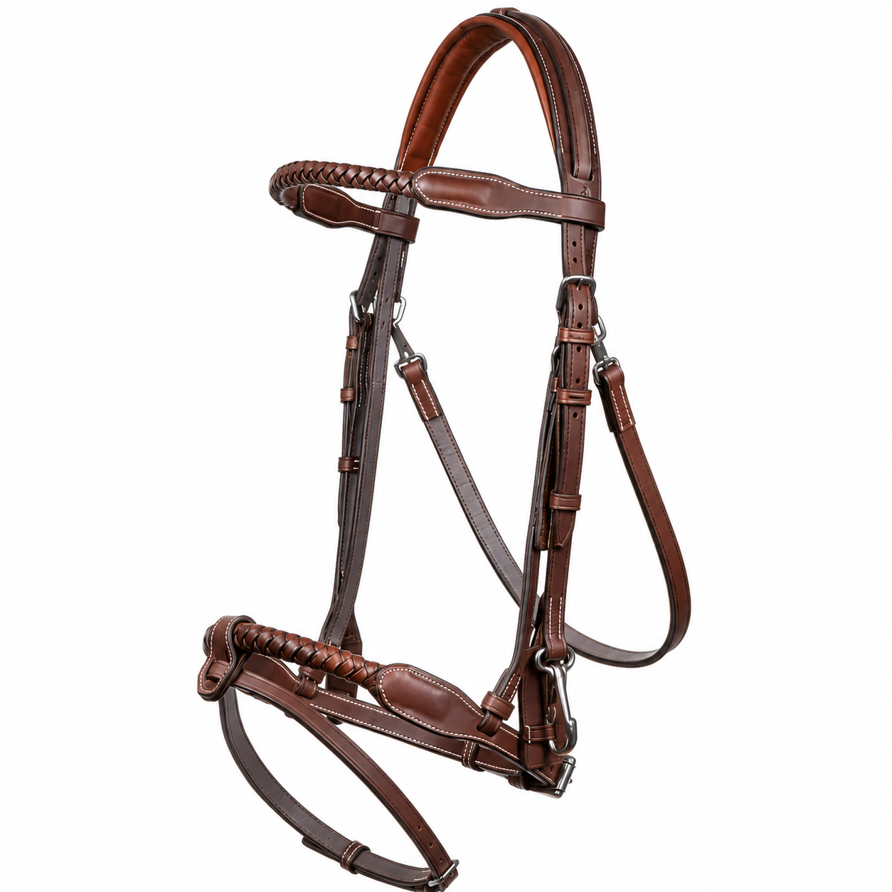Prestige Performance Jump Bridle – Premium Buffalo Leather Anatomical Bridle with Fancy Braided Noseband & Matching Reins