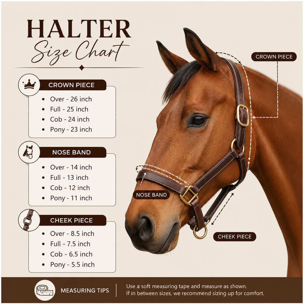 Premium Triple-Stitched Genuine Leather Horse Halter with Solid Brass Hardware – Adjustable English Stable Halter