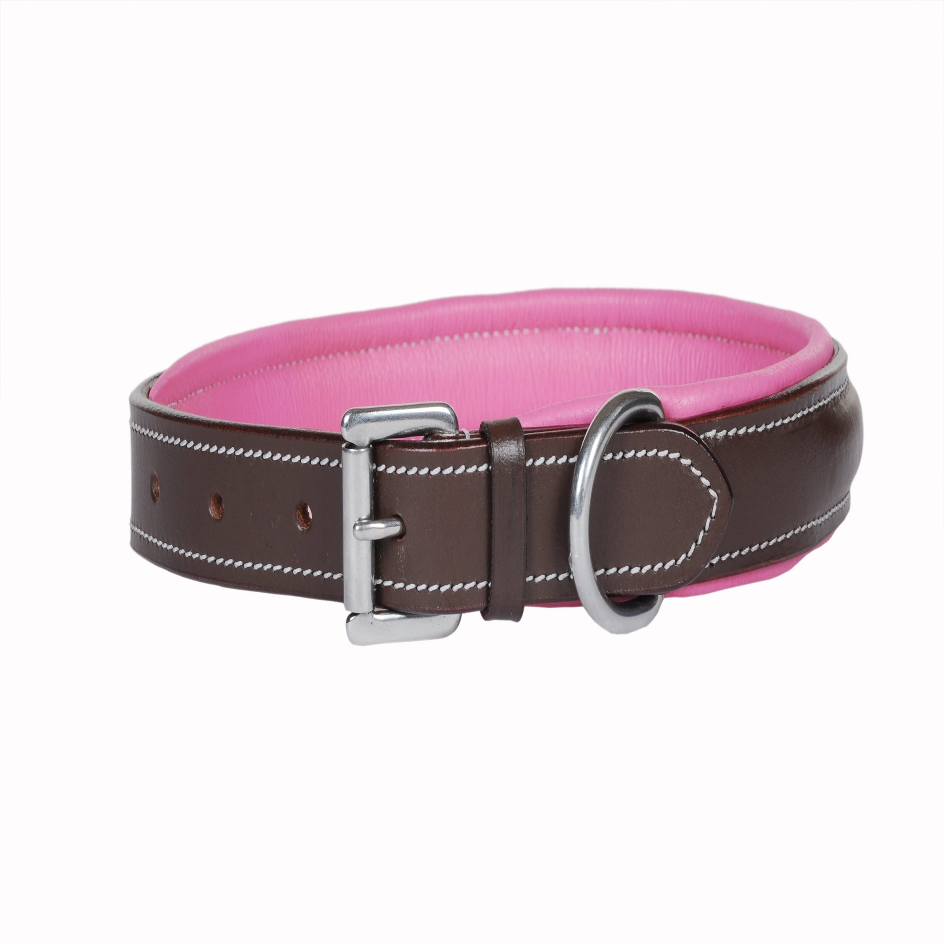 Decorative Stitched Genuine Leather Dog Collar with Soft Padding