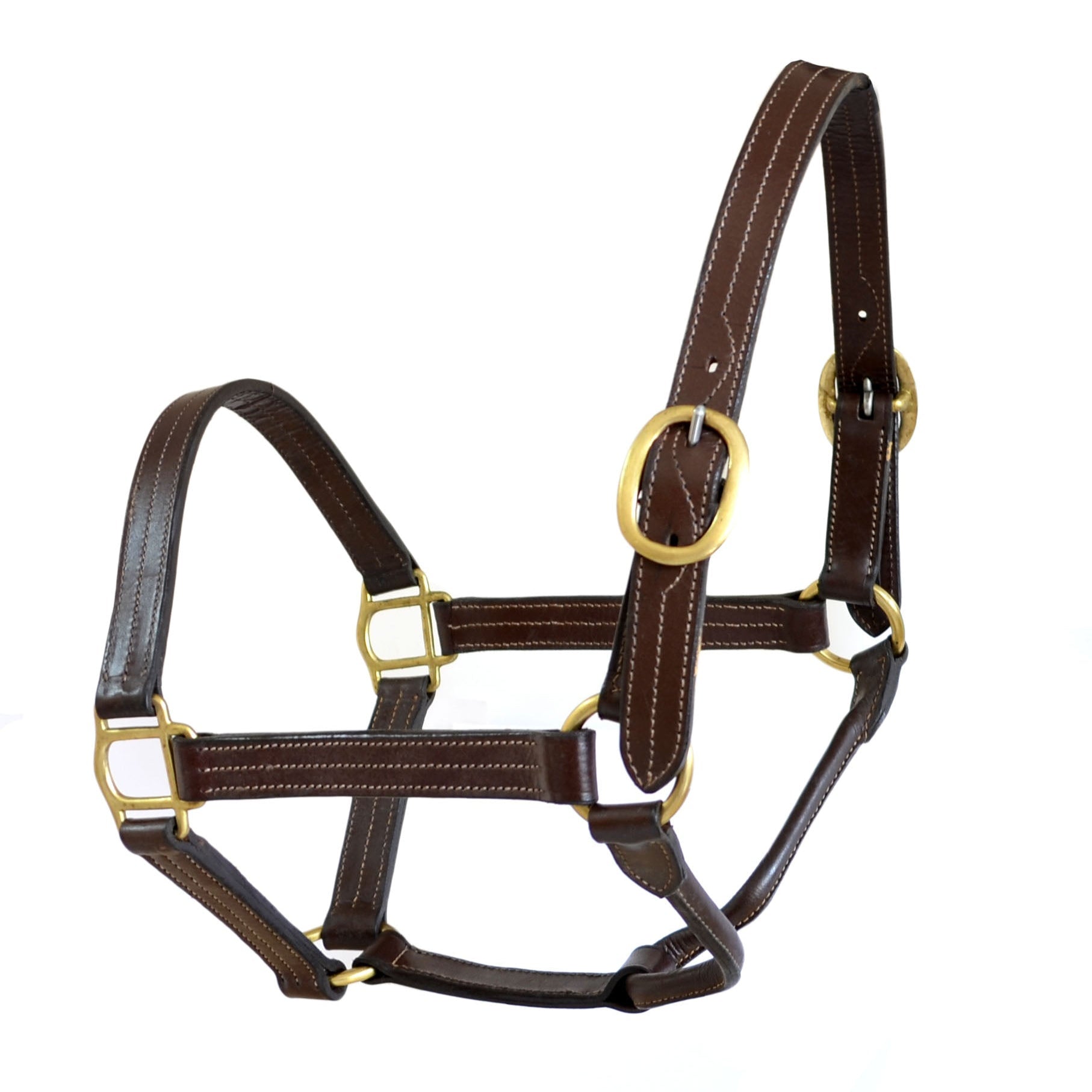 Premium Triple-Stitched Genuine Leather Horse Halter with Solid Brass Hardware – Adjustable English Stable Halter