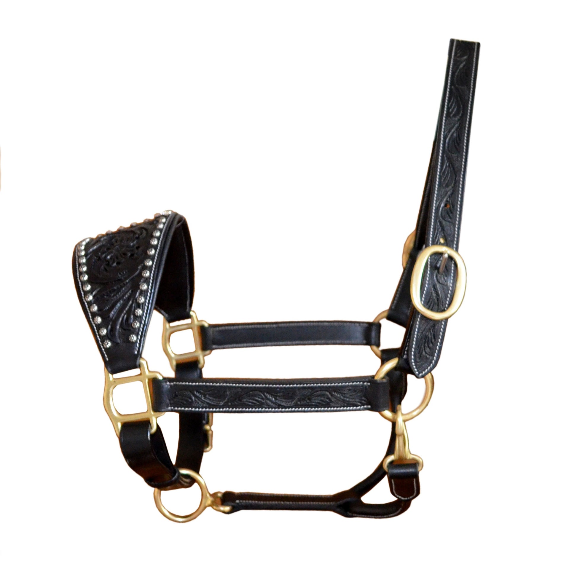 Premium Genuine Leather Horse Halter with Ostrich Leather Padded Noseband & Solid Brass Hardware