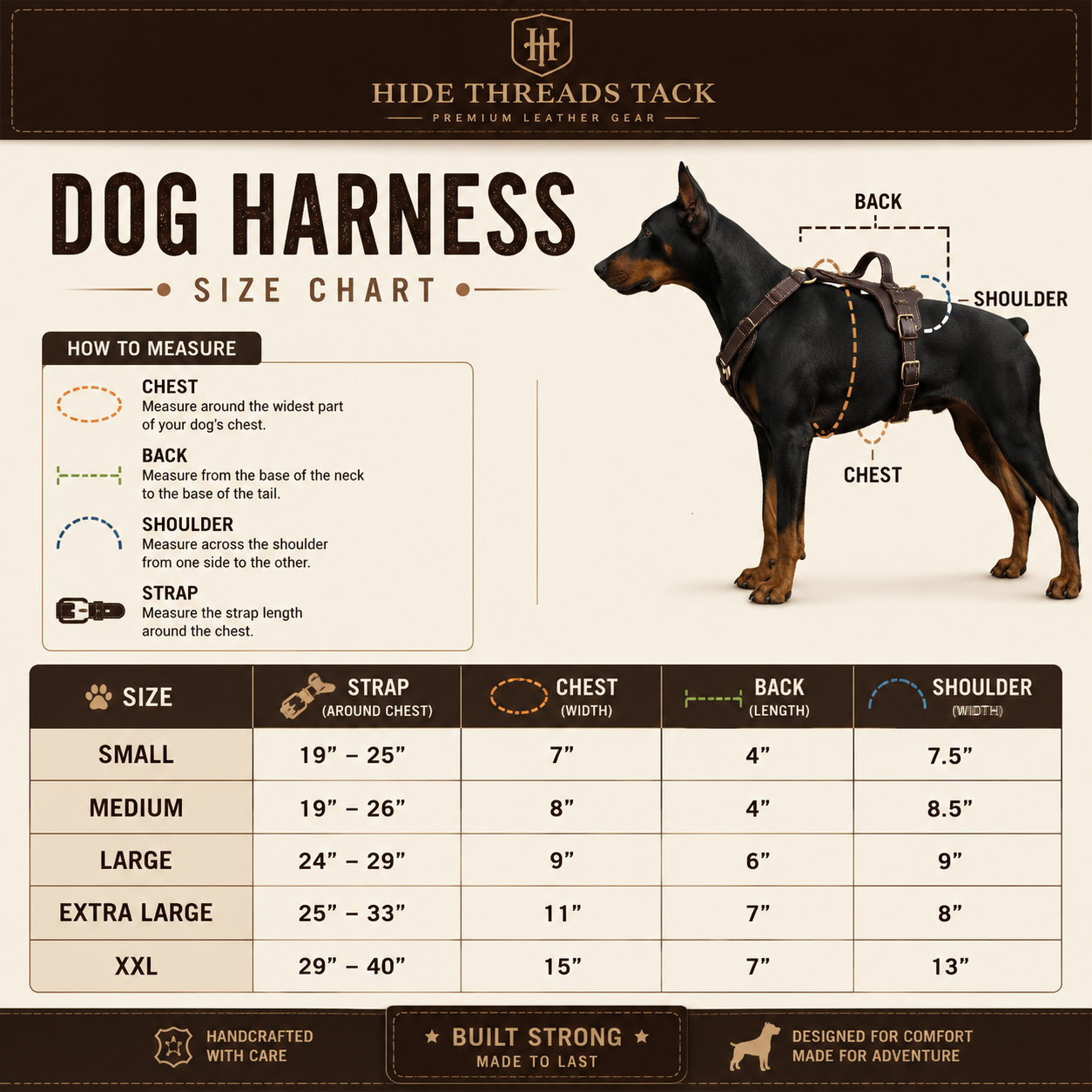 Heritage Genuine Leather Dog Harness – Adjustable Padded Harness with Solid Brass Hardware