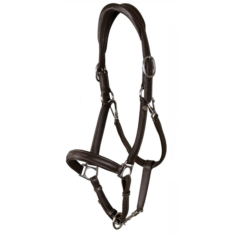 Premium 2-in-1 Travel & Grooming Leather Horse Halter – Anatomical Padded Headcollar with Throatlatch