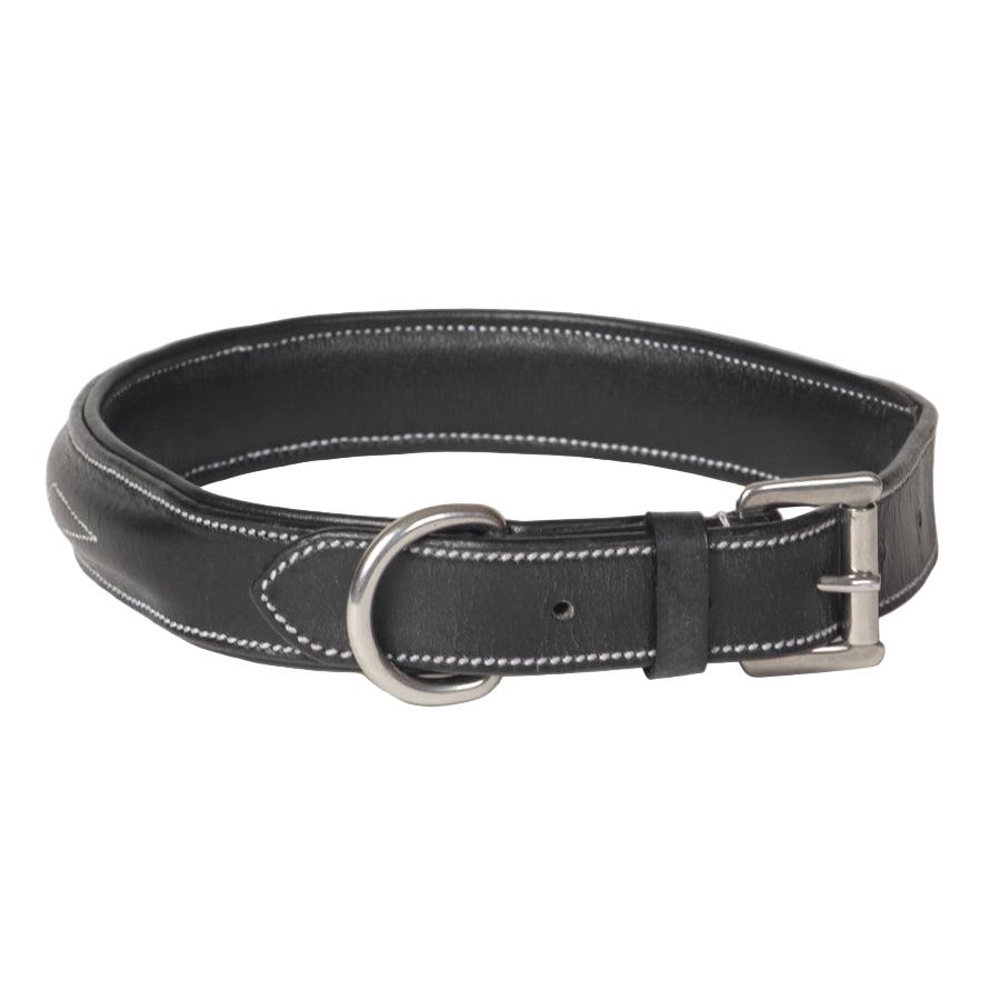 Classic Fancy Stitched Padded Leather Dog Collar – Premium Genuine Leather with Stainless Steel Hardware