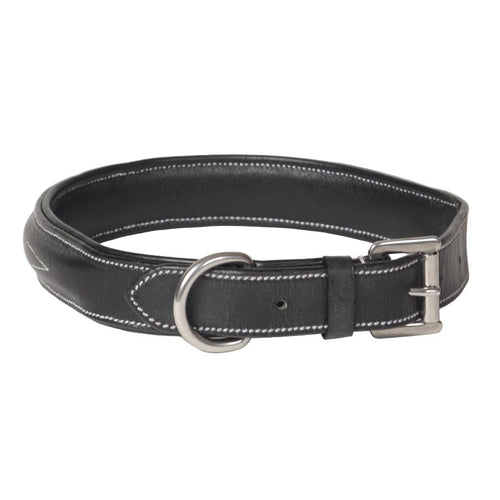 Classic Fancy Stitched Padded Leather Dog Collar – Premium Genuine Leather with Stainless Steel Hardware