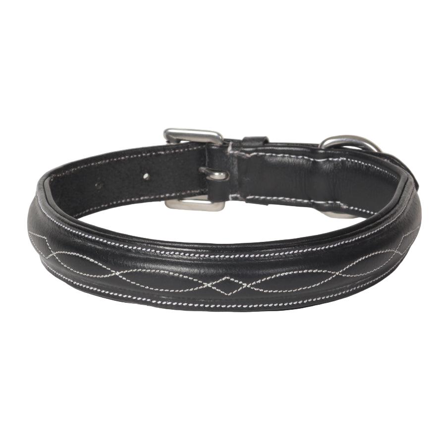 Classic Fancy Stitched Padded Leather Dog Collar – Premium Genuine Leather with Stainless Steel Hardware