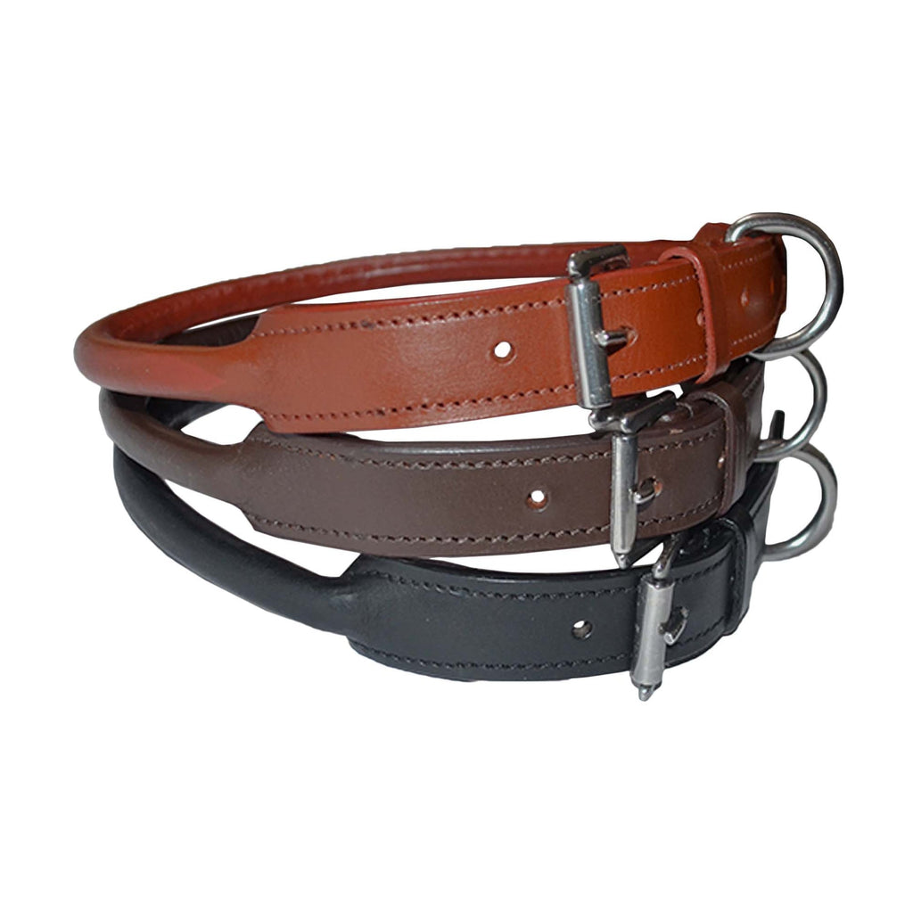 Handcrafted Rolled Genuine Leather Dog Collar – Round Leather Collar with Stainless Steel Hardware
