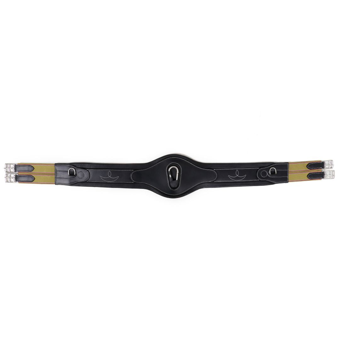 Genuine Leather Horse Girth – Padded Comfort Girth with Center Snap & Elastic Ends