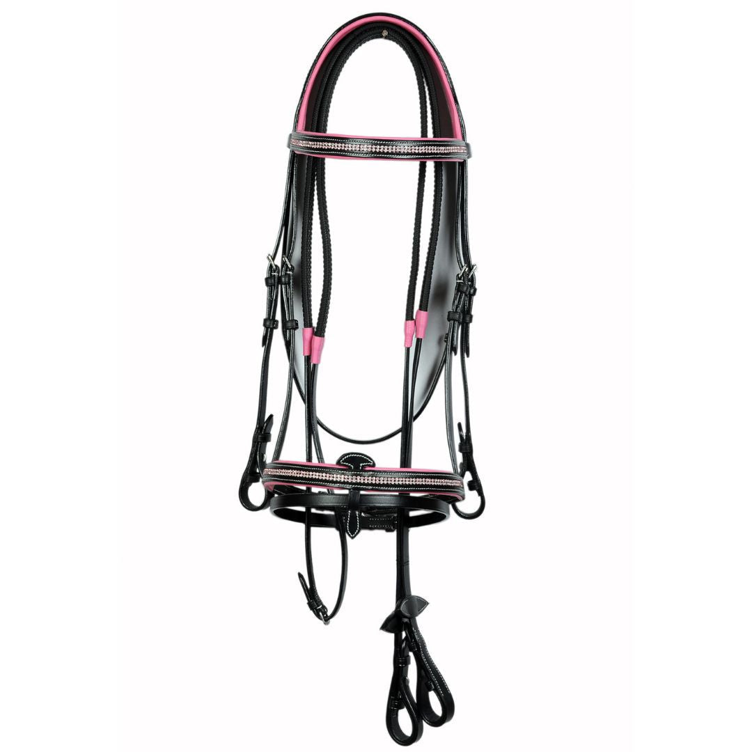 Royal Crystal Luxe Leather Show Bridle – Two Row Crystal Padded English Bridle