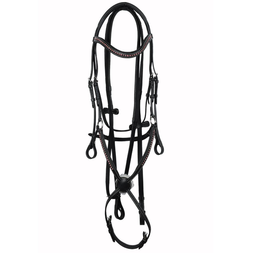 Luxury Crystal Padded Show Bridle – Premium Buffalo Leather English Bridle with Designer Crown & Crystal Browband