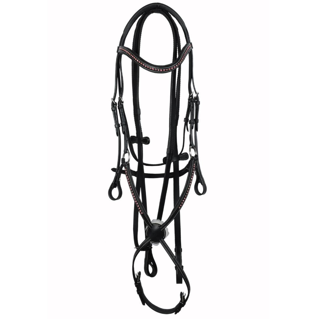 Luxury Crystal Padded Show Bridle – Premium Buffalo Leather English Bridle with Designer Crown & Crystal Browband
