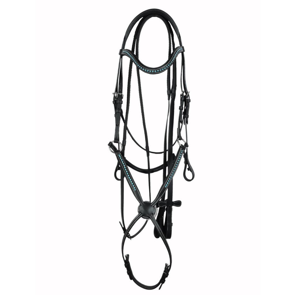 Luxury Genuine Leather Padded Show Bridle with Crystal Accents – Premium Buffalo Leather English Bridle