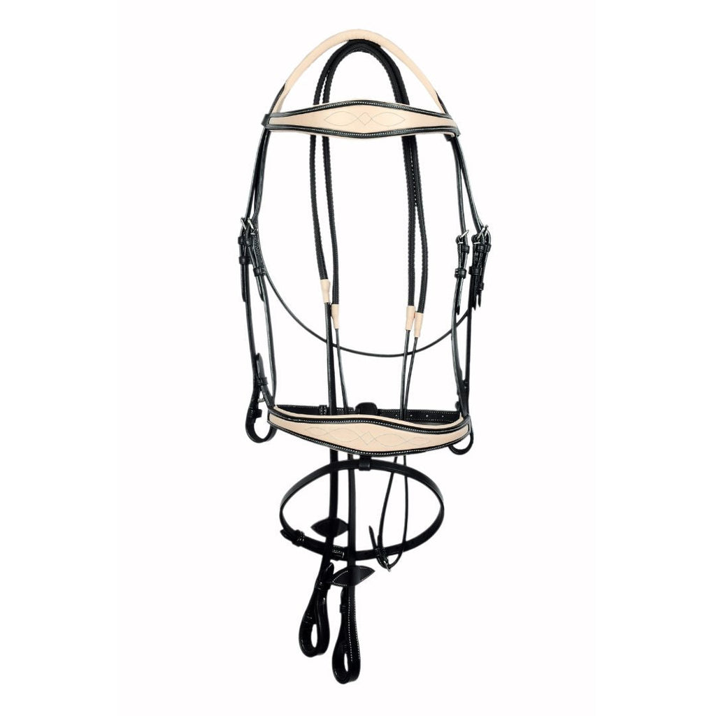 Premium Fancy Stitched Jump Bridle – Anatomic Padded Buffalo Leather English Bridle with Soft Crown & Reins