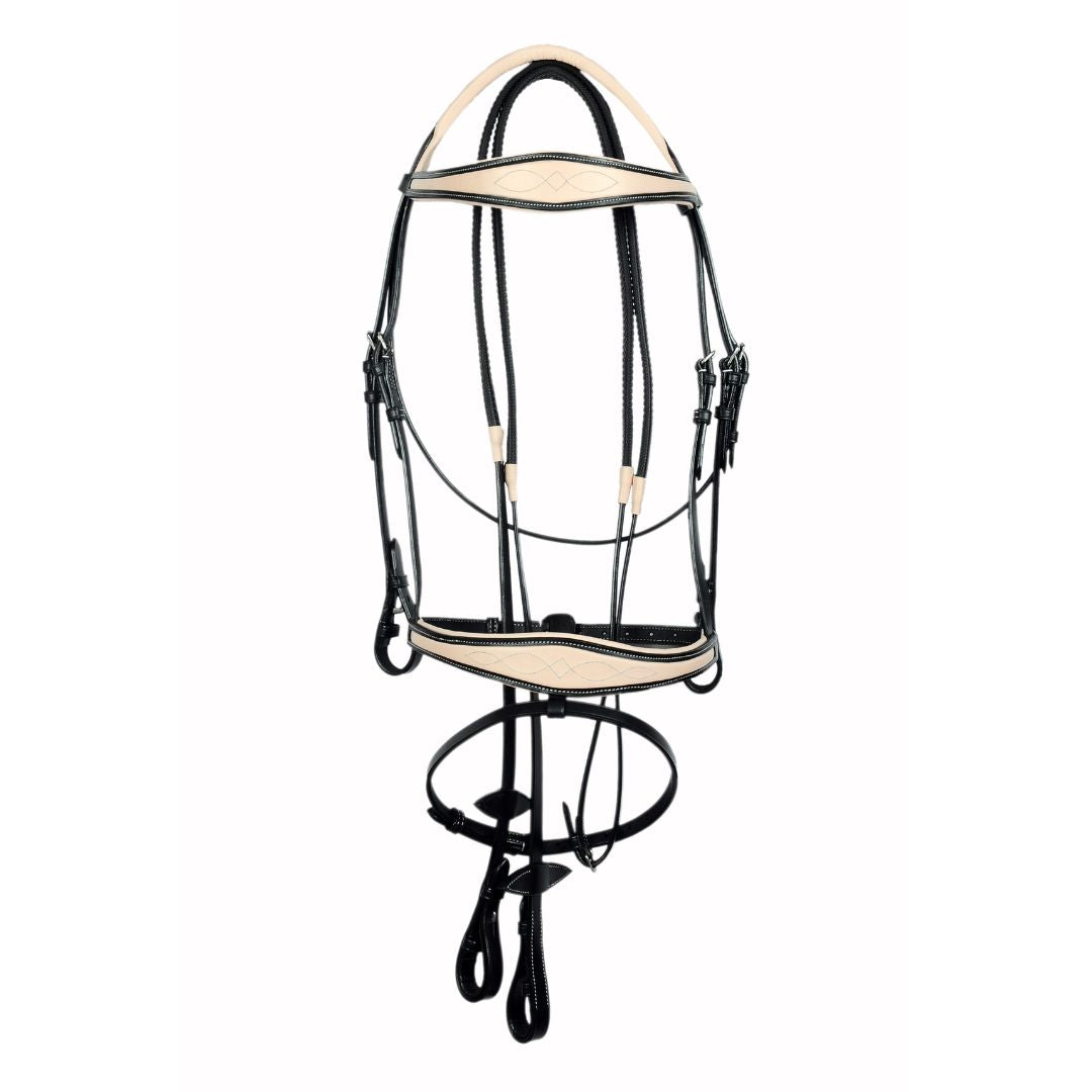 Premium Fancy Stitched Jump Bridle – Anatomic Padded Buffalo Leather English Bridle with Soft Crown & Reins
