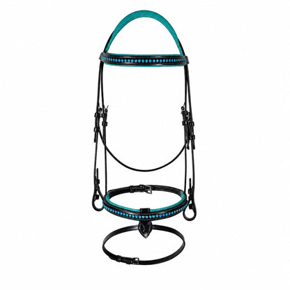 Azure Crystal Elegance Bridle – Anatomical Buffalo Leather Show Bridle with Single Row Blue Crystal Browband