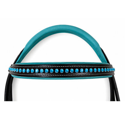 Azure Crystal Elegance Bridle – Anatomical Buffalo Leather Show Bridle with Single Row Blue Crystal Browband