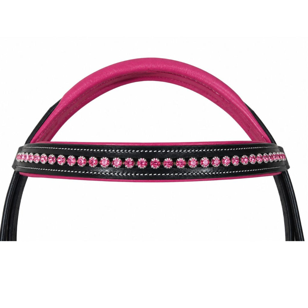Blush Crystal Elegance Bridle – Anatomical Buffalo Leather Show Bridle with Single Row Pink Crystal Browband