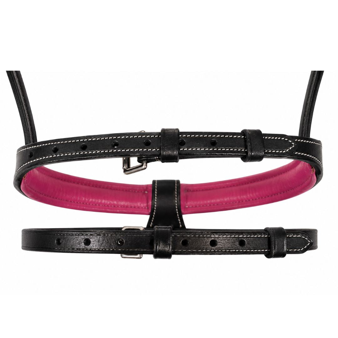Blush Crystal Elegance Bridle – Anatomical Buffalo Leather Show Bridle with Single Row Pink Crystal Browband