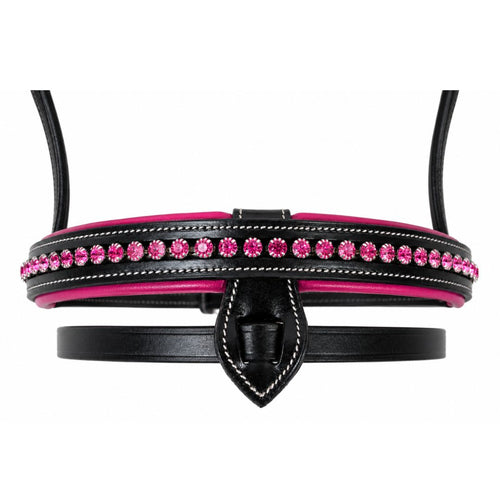 Blush Crystal Elegance Bridle – Anatomical Buffalo Leather Show Bridle with Single Row Pink Crystal Browband