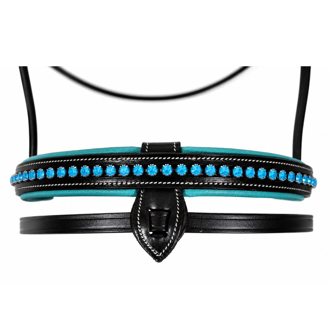 Azure Crystal Elegance Bridle – Anatomical Buffalo Leather Show Bridle with Single Row Blue Crystal Browband