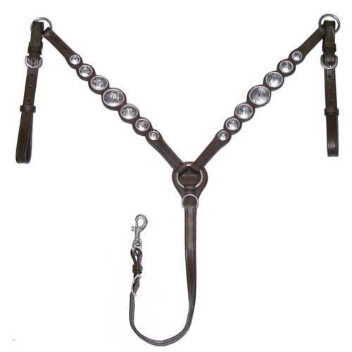 Hand-Engraved Silver Concho Leather Horse Breast Collar – Western Show & Trail Tack