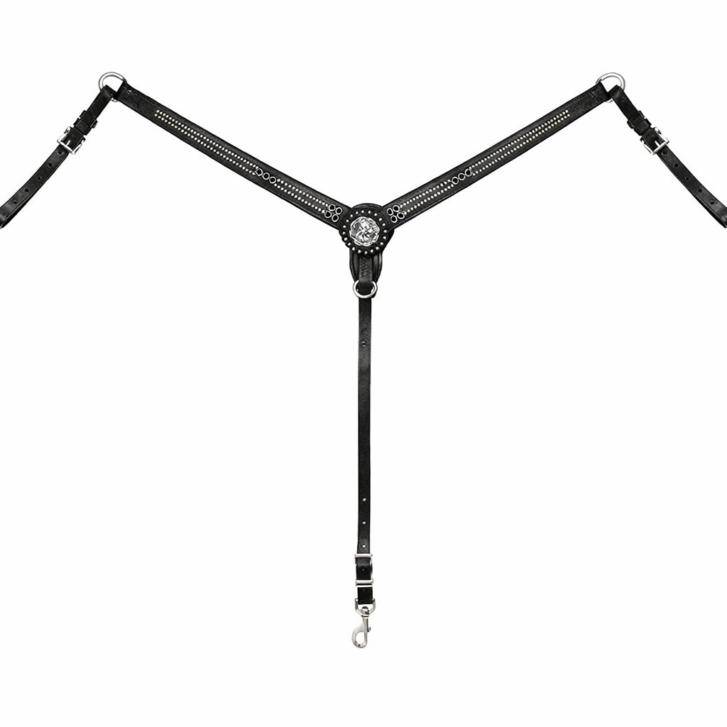 Premium Leather Western Back Breast Collar – Concho Design with Stainless Steel Hardware