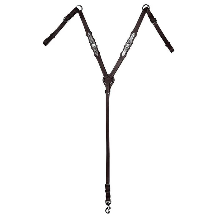 Premium Silver-Plated Leather Show Breast Collar – Double-Layer Western Horse Tack