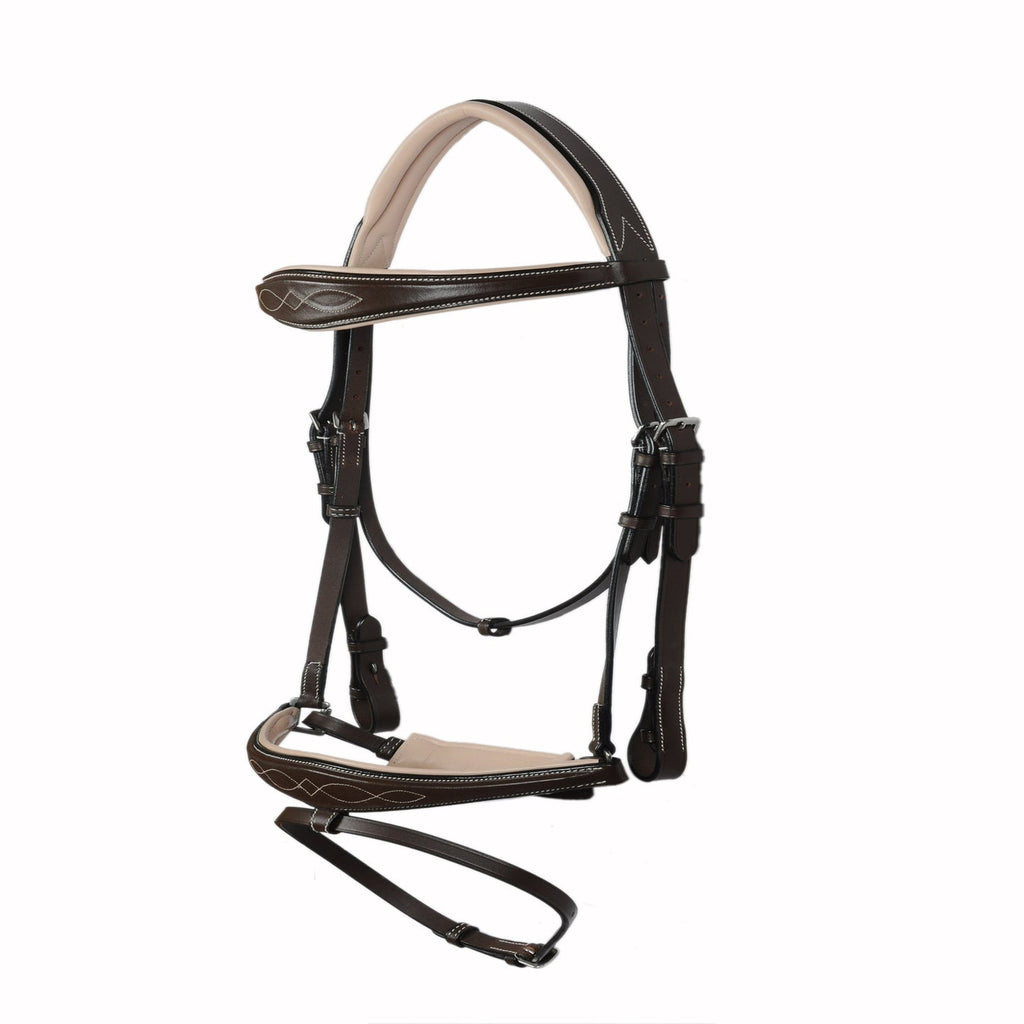 Heritage Pro Padded Fancy Stitch Genuine Leather Jump Bridle – Vegetable Tanned English Bridle