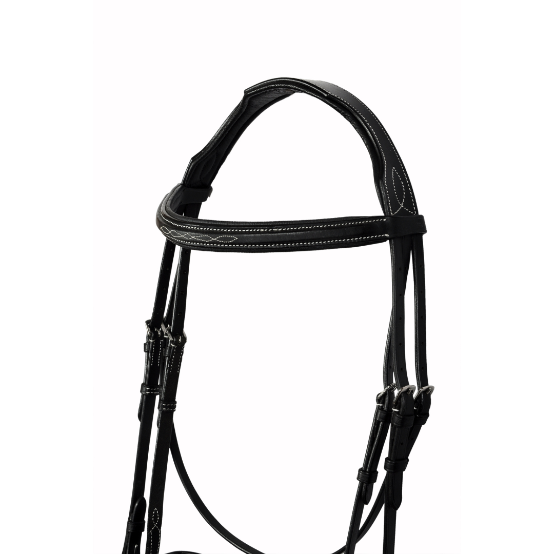 Signature Raised Fancy Stitch Leather Jump Bridle – Premium Handmade English Bridle