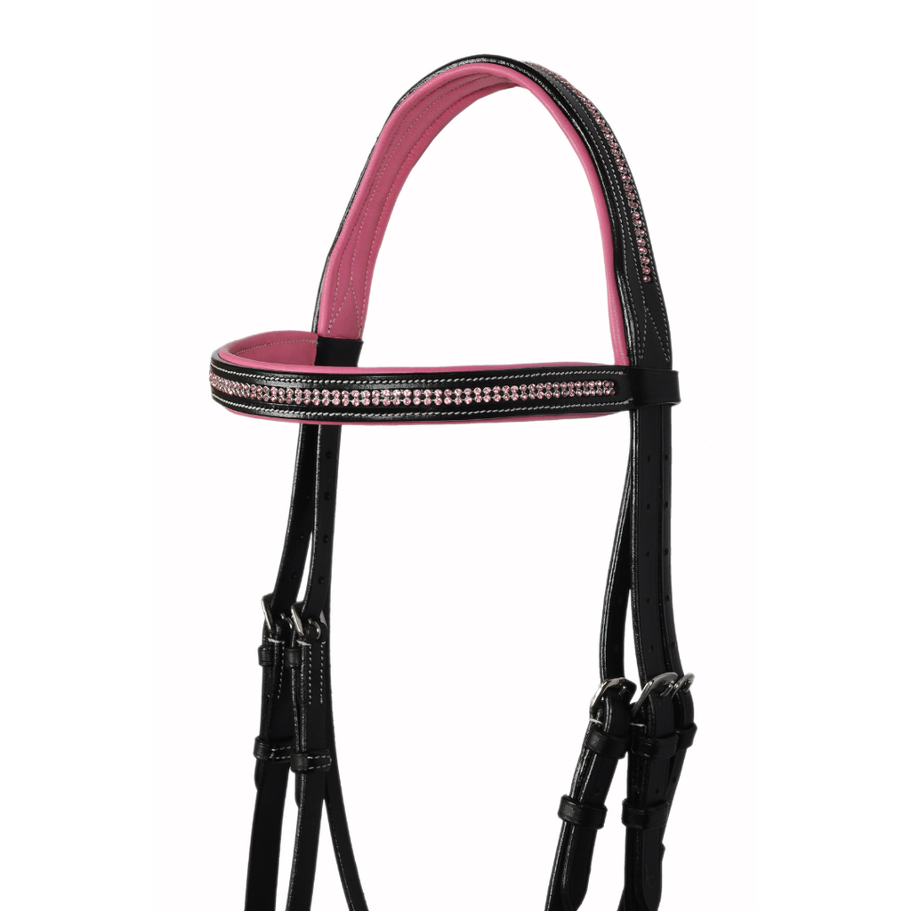 Royal Crystal Luxe Leather Show Bridle – Two Row Crystal Padded English Bridle