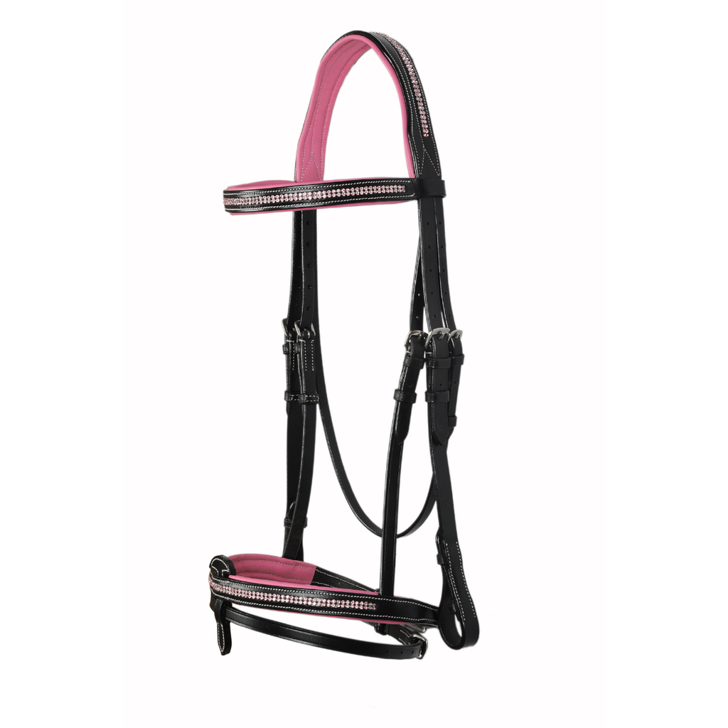 Royal Crystal Luxe Leather Show Bridle – Two Row Crystal Padded English Bridle