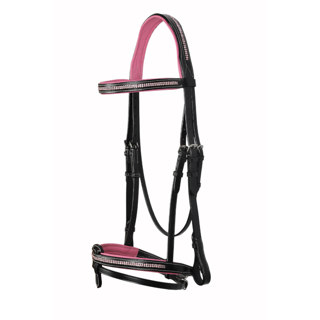 Royal Crystal Luxe Leather Show Bridle – Two Row Crystal Padded English Bridle